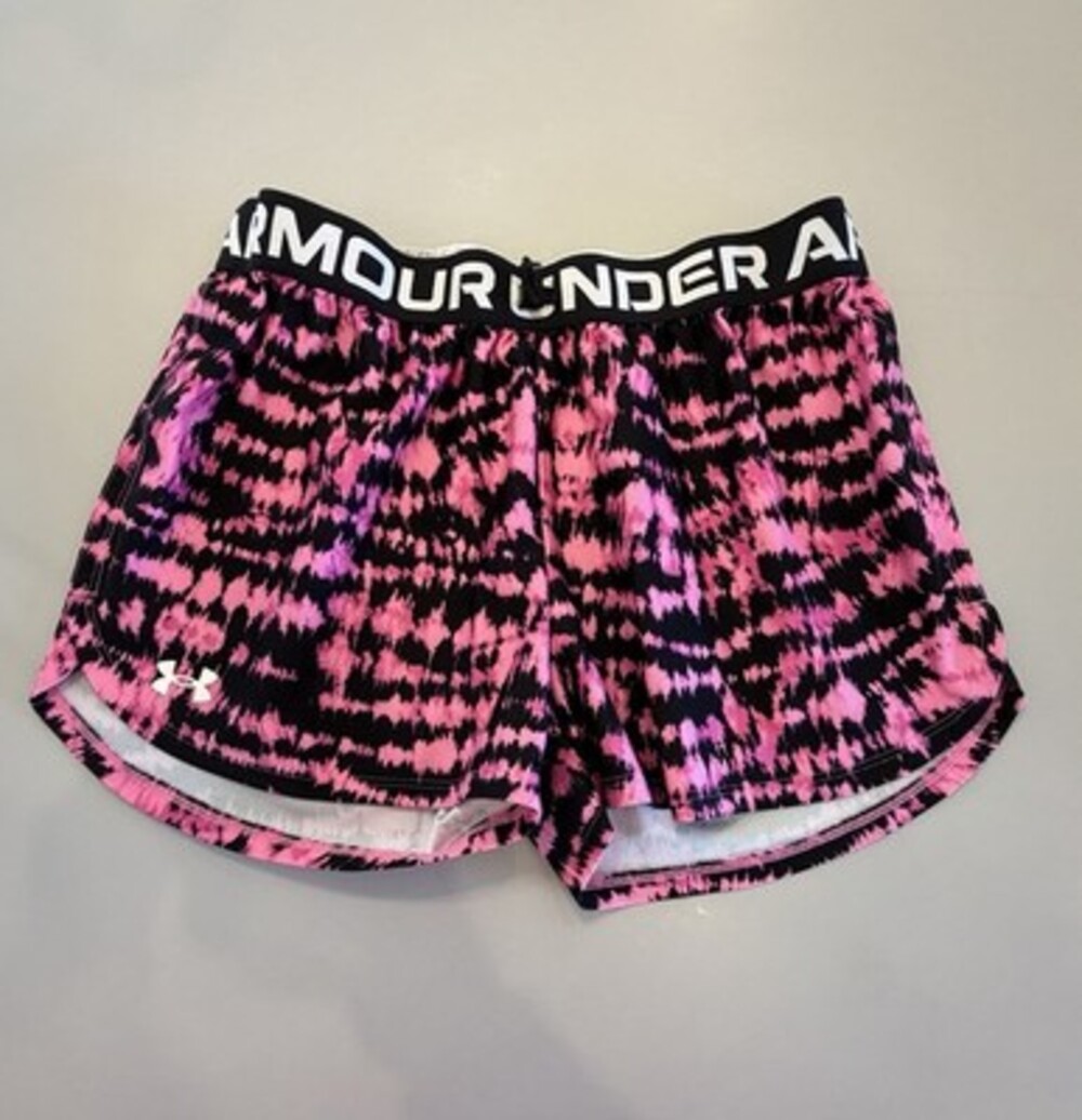 Under Armour Womens Pink Black Abstract Wave Mesh Athletic Shorts YXL 1363371
